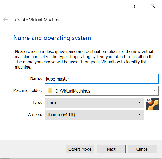New VM name and type